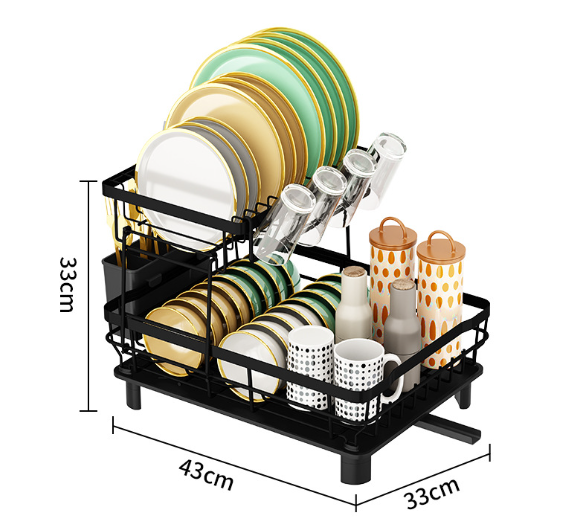 Single Layer Iron Dish Drying Rack – Bowl & Cup Holder Kitchen Organizer (Black/Gray)