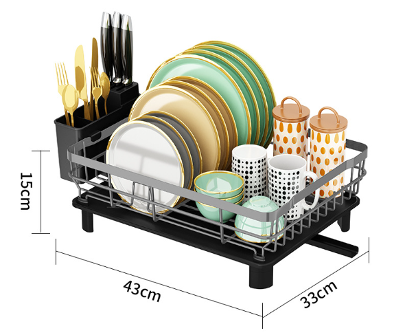 Single Layer Iron Dish Drying Rack – Bowl & Cup Holder Kitchen Organizer (Black/Gray)