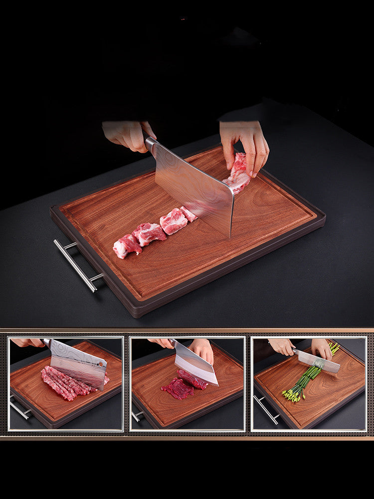 Double-Sided Cutting Board – Ebony Wood & Stainless Steel, Antibacterial Kitchen Chopping Board