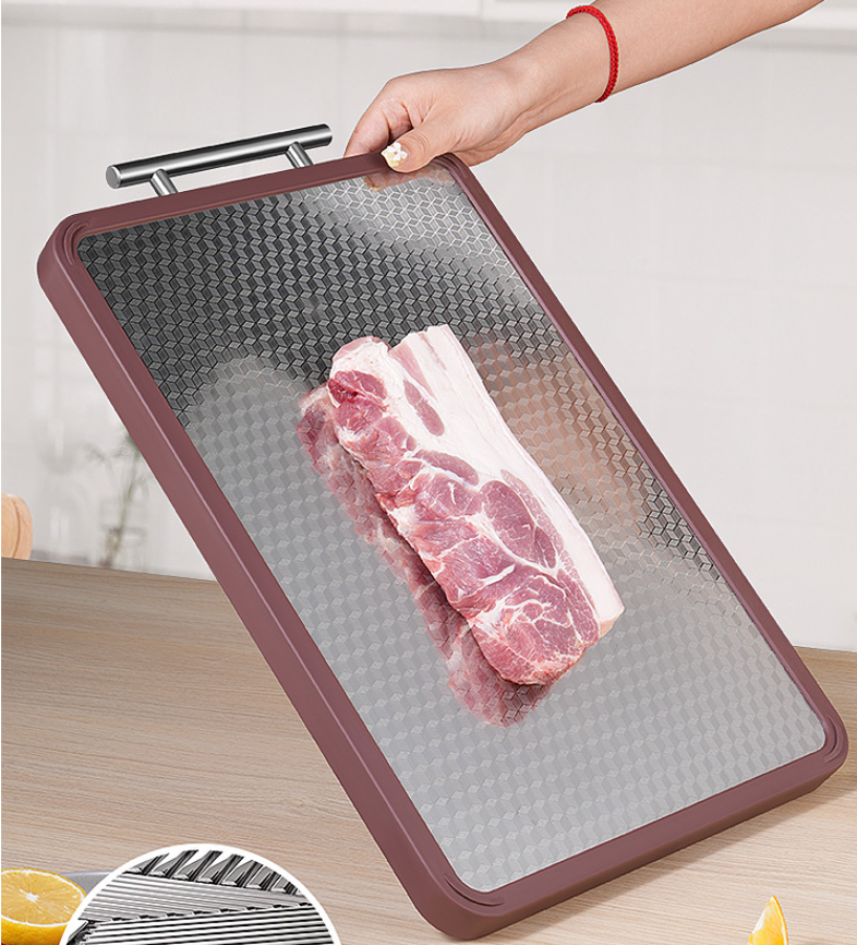 Double-Sided Cutting Board – Ebony Wood & Stainless Steel, Antibacterial Kitchen Chopping Board