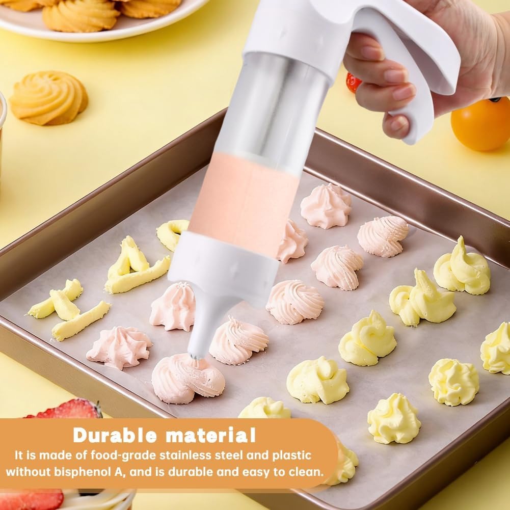 Cookie Press Gun & Icing Kit – 12 Discs & 6 Piping Tips for DIY Baking & Cake Decorating