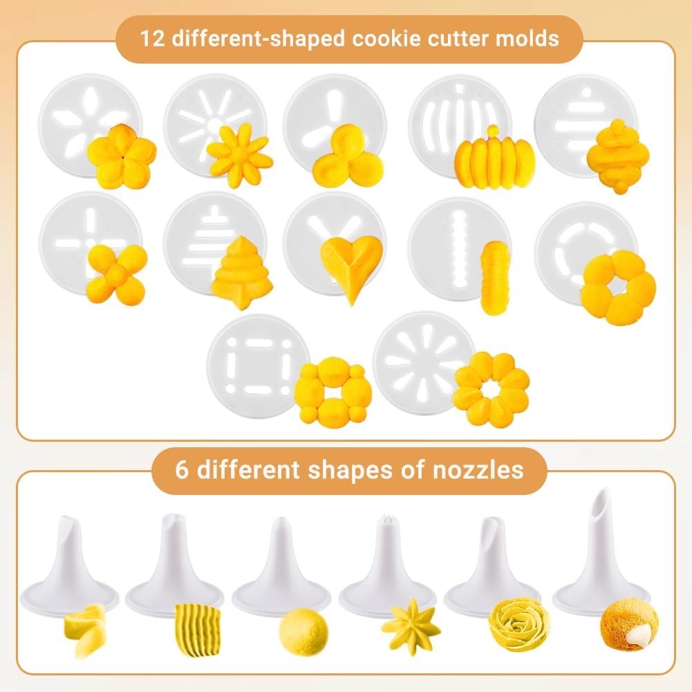 Cookie Press Gun & Icing Kit – 12 Discs & 6 Piping Tips for DIY Baking & Cake Decorating