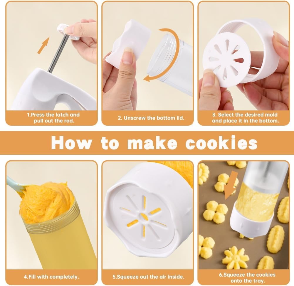 Cookie Press Gun & Icing Kit – 12 Discs & 6 Piping Tips for DIY Baking & Cake Decorating