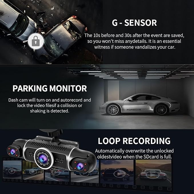 360° 4-Channel Dash Cam 2K+1080P – WiFi, GPS, Night Vision & 24/7 Parking Mode with 64GB