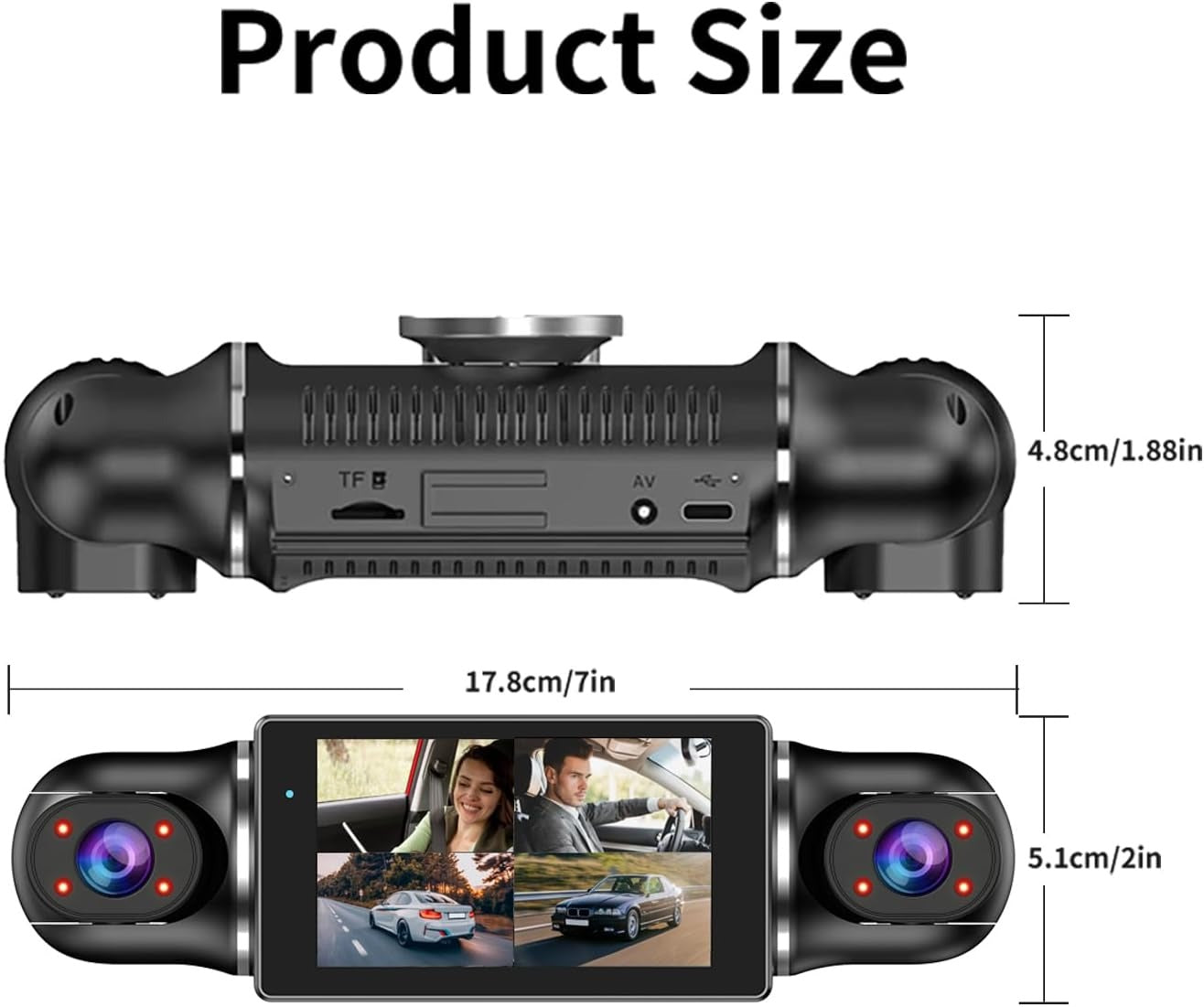 360° 4-Channel Dash Cam 2K+1080P – WiFi, GPS, Night Vision & 24/7 Parking Mode with 64GB