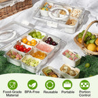 8-Compartment Divided Snack Serving Tray with Lid – Portable Clear Organizer for Fruits, Nuts & Candy