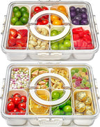 8-Compartment Divided Snack Serving Tray with Lid – Portable Clear Organizer for Fruits, Nuts & Candy