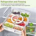 8-Compartment Divided Snack Serving Tray with Lid – Portable Clear Organizer for Fruits, Nuts & Candy