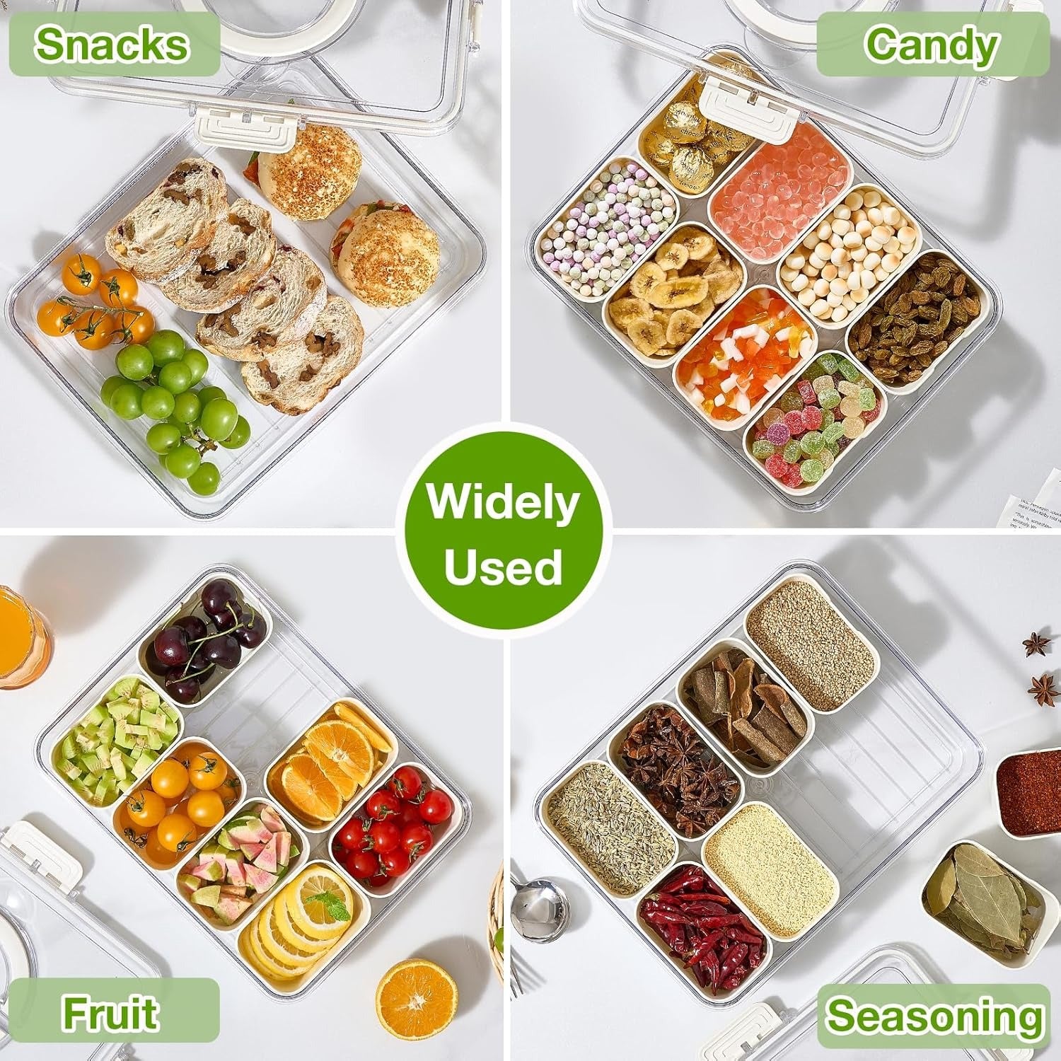 8-Compartment Divided Snack Serving Tray with Lid – Portable Clear Organizer for Fruits, Nuts & Candy