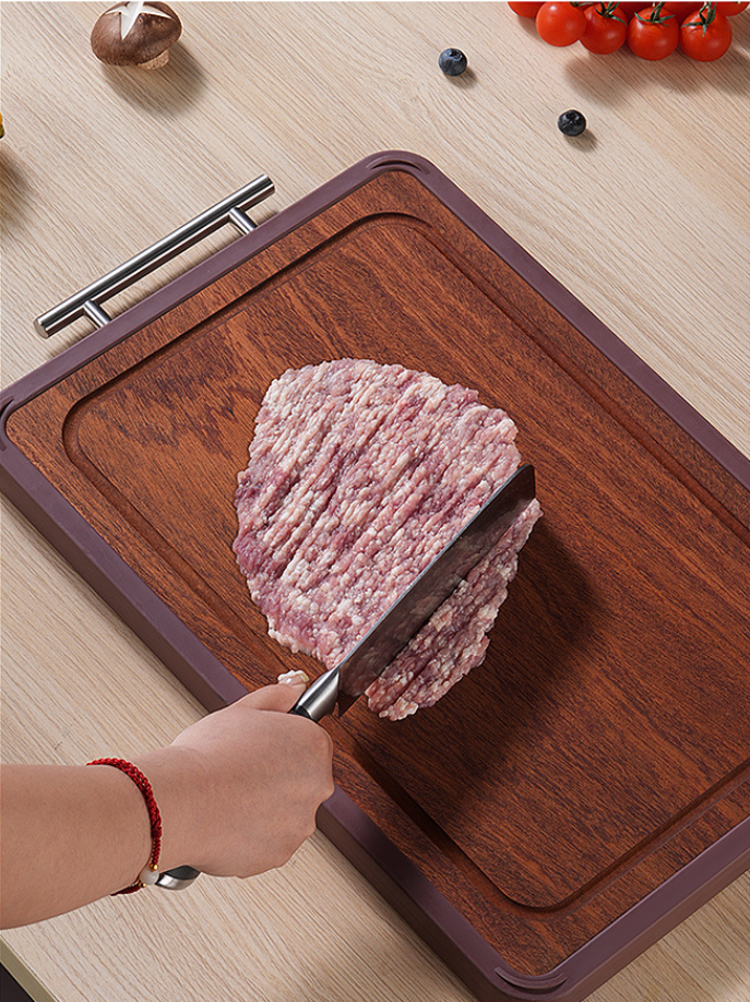 Double-Sided Cutting Board – Ebony Wood & Stainless Steel, Antibacterial Kitchen Chopping Board