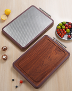 Double-Sided Cutting Board – Ebony Wood & Stainless Steel, Antibacterial Kitchen Chopping Board