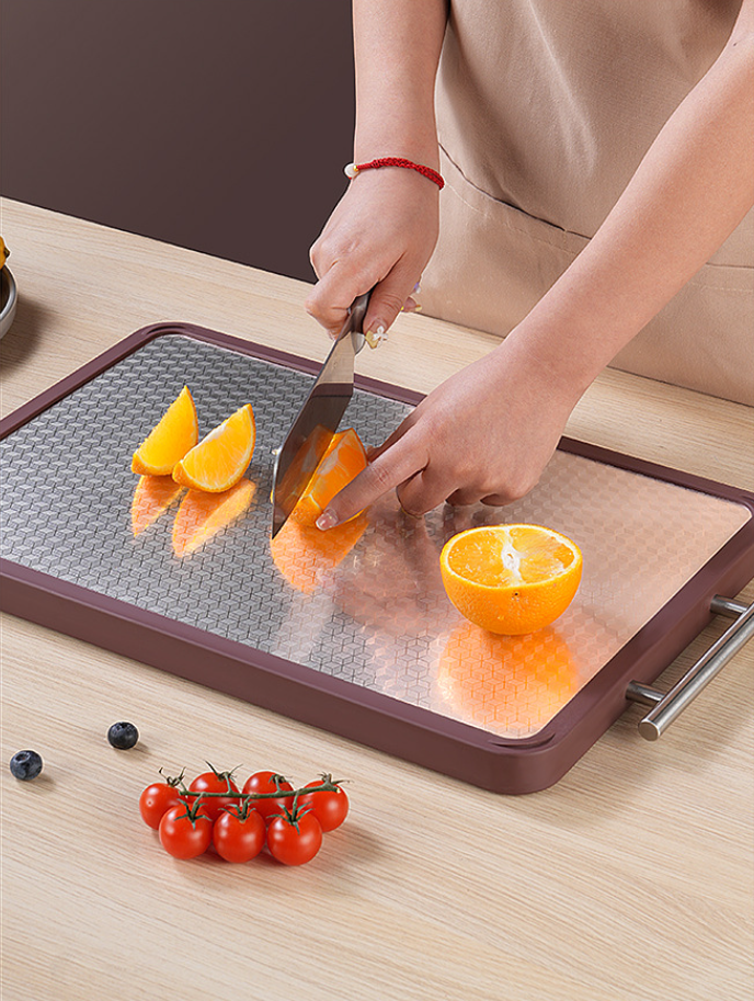 Double-Sided Cutting Board – Ebony Wood & Stainless Steel, Antibacterial Kitchen Chopping Board