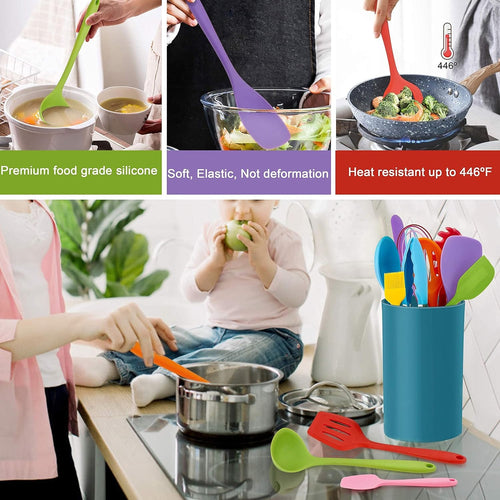 14-Piece Silicone Kitchen Utensils Set – Non-Stick Safe Cooking Spatula & Spoon Set