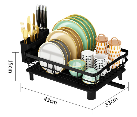 Single Layer Iron Dish Drying Rack – Bowl & Cup Holder Kitchen Organizer (Black/Gray)