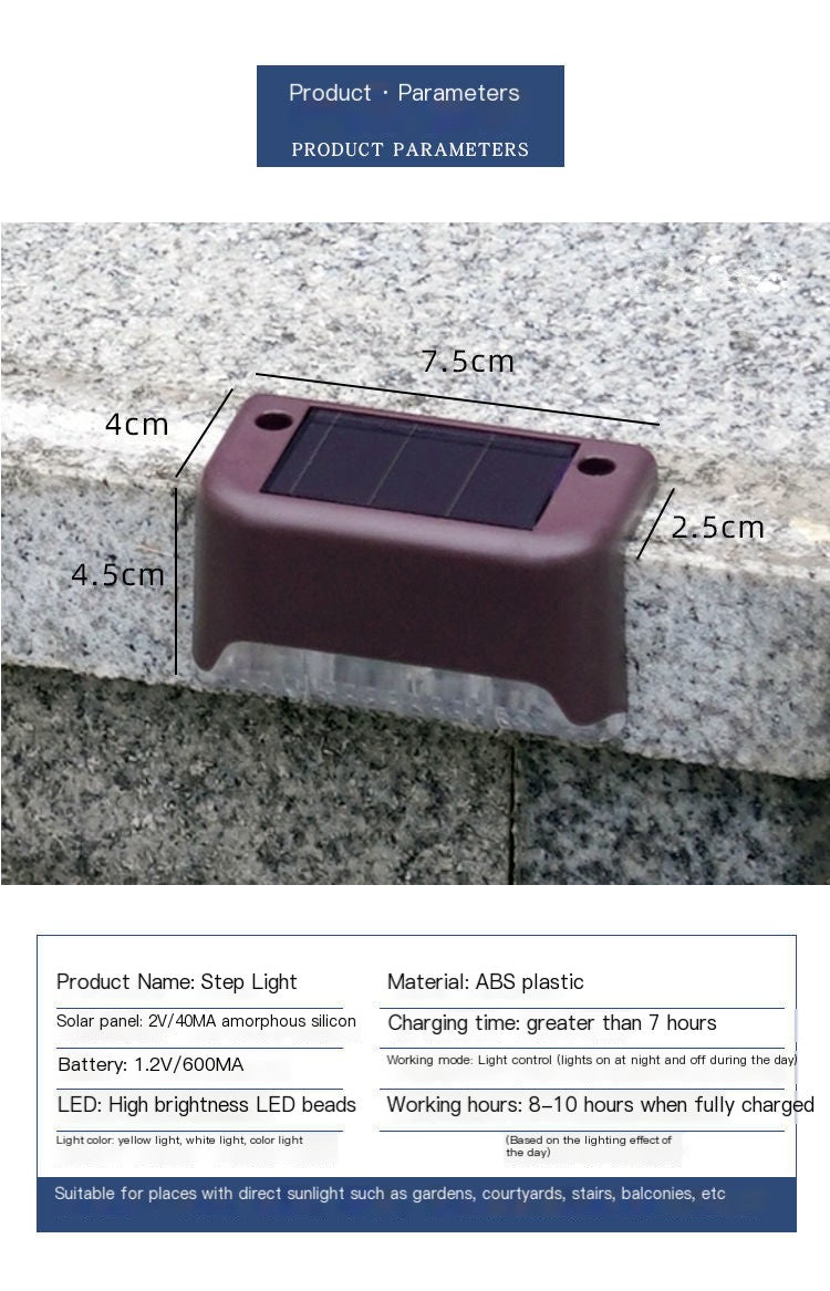 Waterproof LED Solar Stair Lights — IP65, 600mAh, Outdoor Step & Railing Lamp