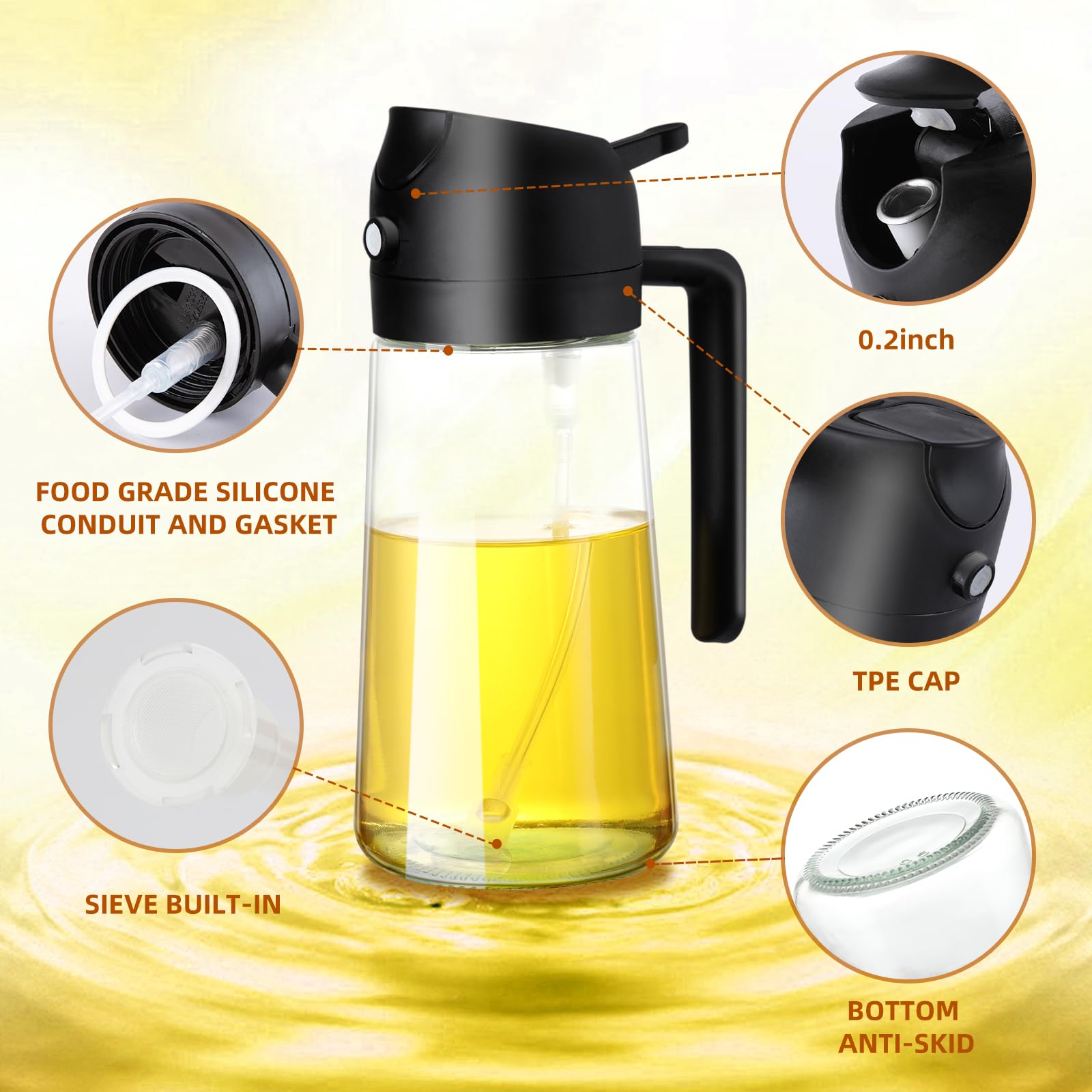 2-in-1 Olive Oil Spray Bottle & Dispenser – 16oz Kitchen Sprayer for Cooking, BBQ & Air Fryer