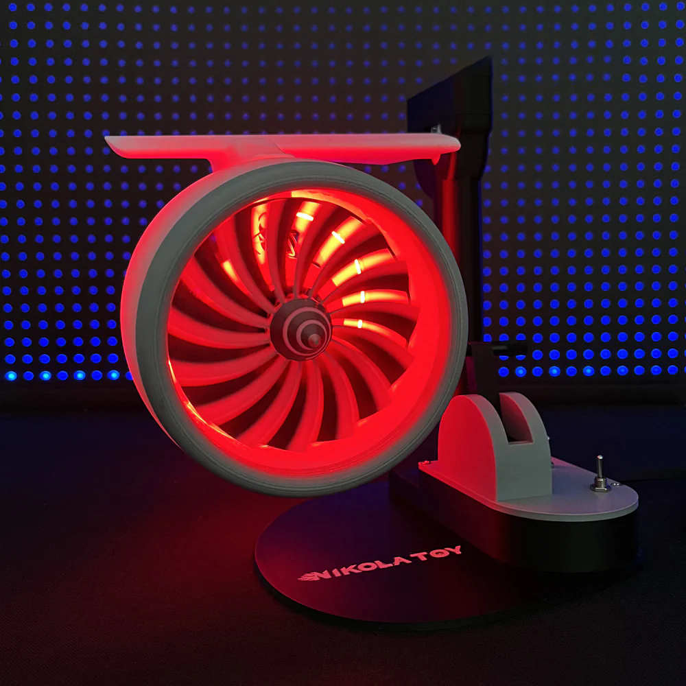 Aircraft Turbine Engine USB Desk Fan with LED Tail Flame – Adjustable Speed Desktop Fan